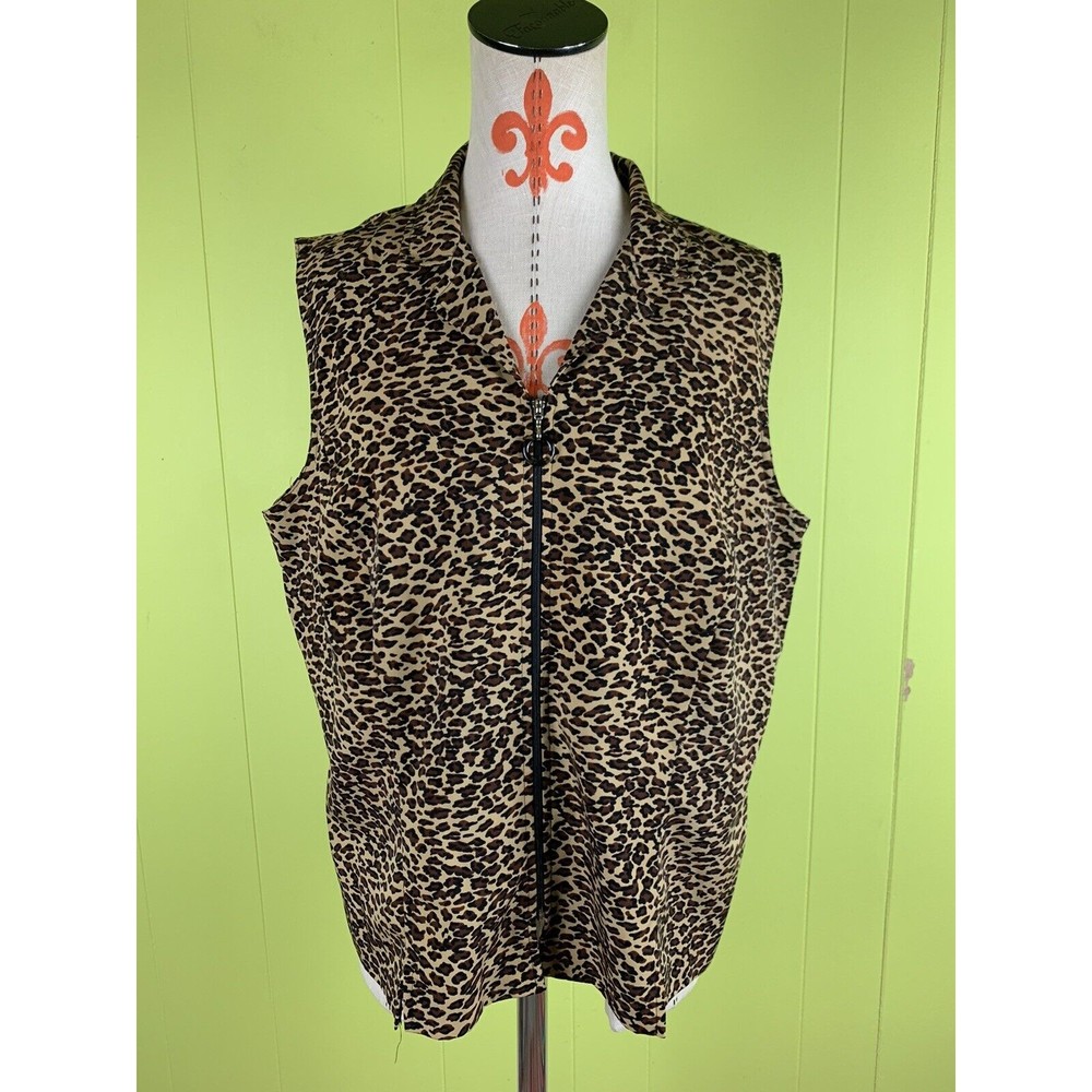 Kathie Lee Collection Vest  Sz 16 Animal Print Collared Full Zip